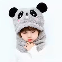 Kids Winter Panda Cap Wool Cap With Neck Warmer Attached. KIDS