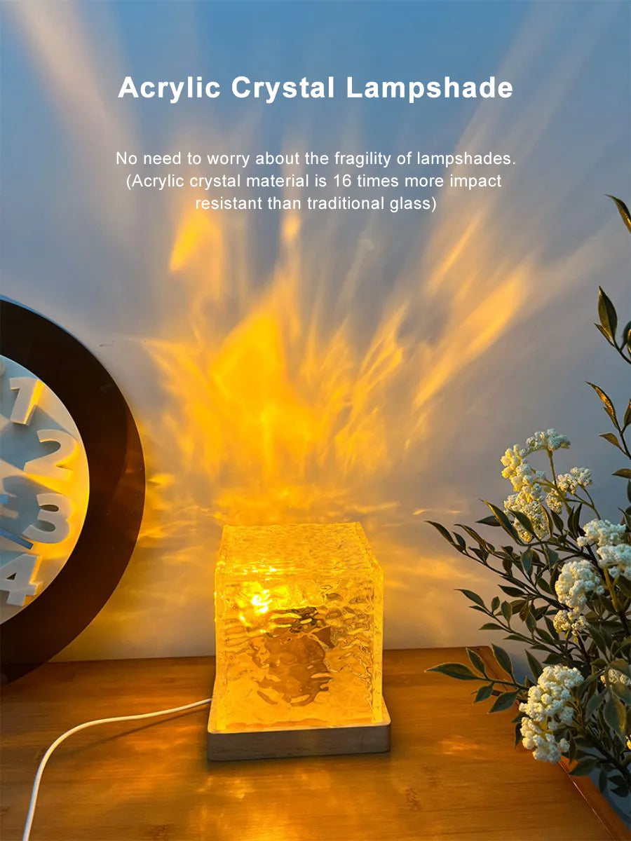 Dynamic Rotating Water Ripple Night Light 3 Colors Flame Crystal Lamp for