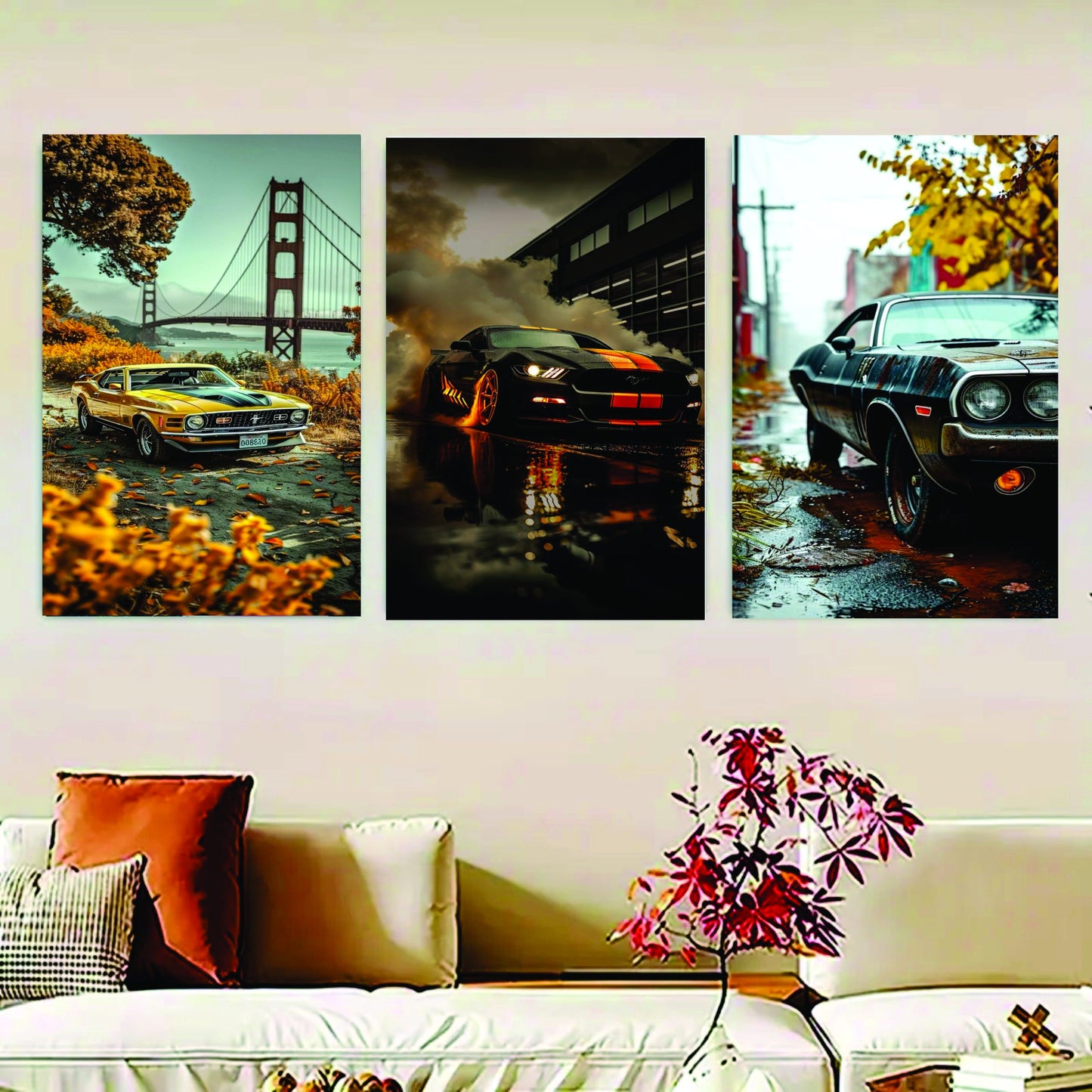 Set Of 3 Luxary Cars Sticky Canvas Frames For Wall Decore /