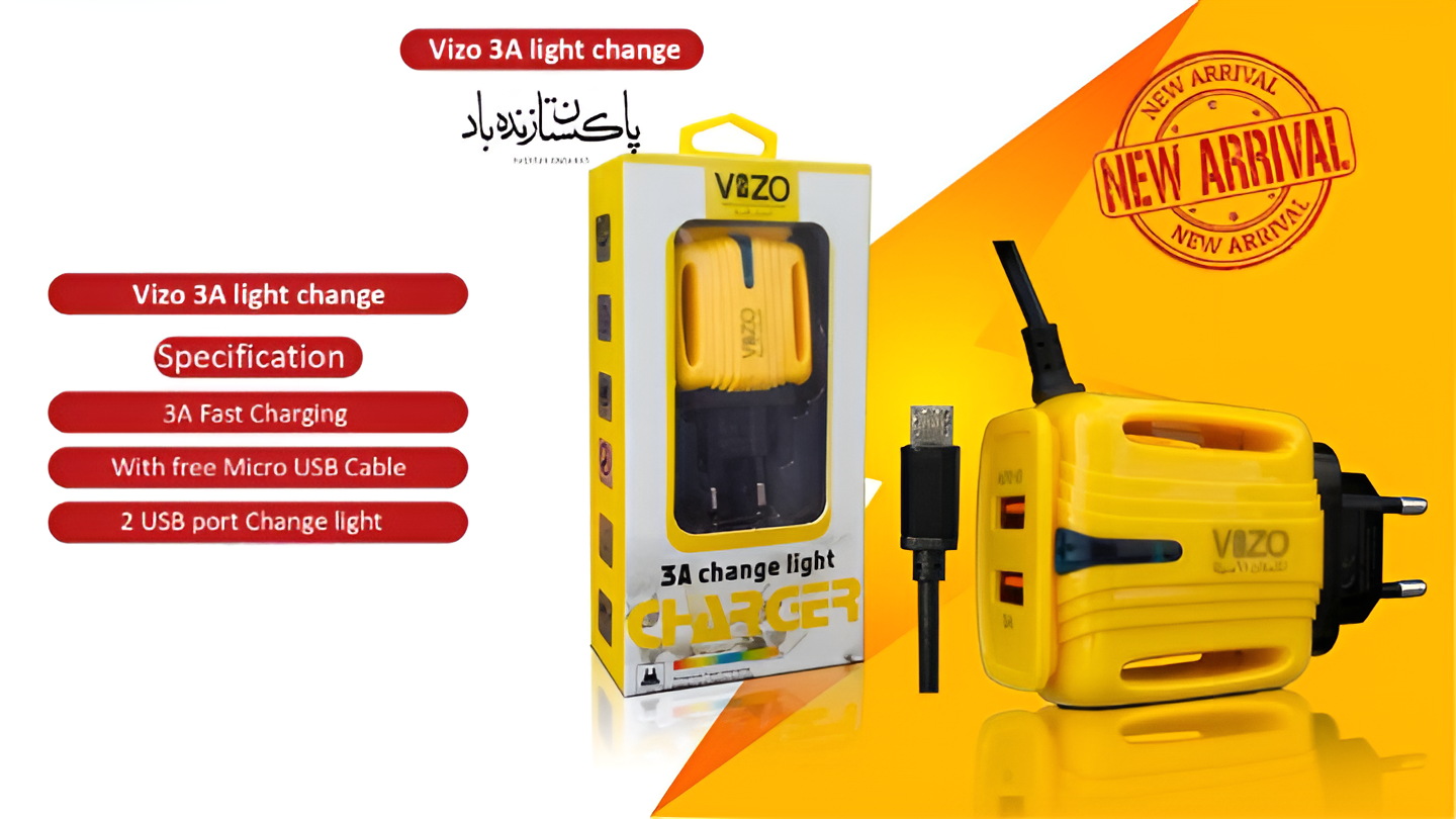 3A Light Change Charger with 2 USB Ports & Built-in Micro USB