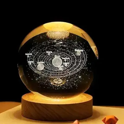 3D Galaxy Solar System Crystal Ball Night Light with Wooden Base for