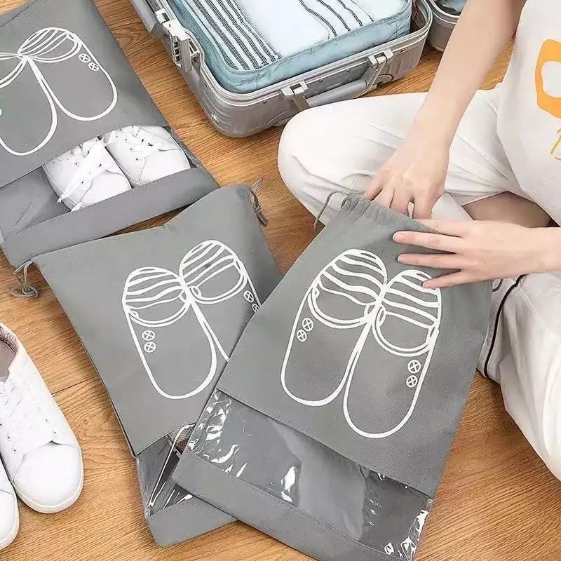 Shoe Storage Bag Dust-proof Waterproof Transparent Non Woven Fabric Shoe Tote Drawstring
