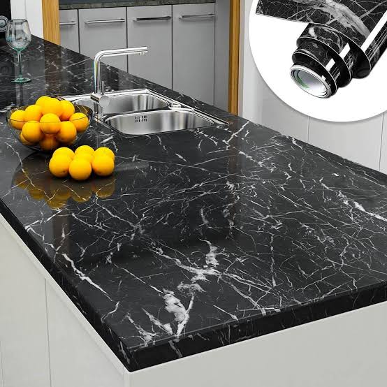 Self Adhesive Black Marble Sheet Sticker For Kitchen, Cupboard, Wall Anti