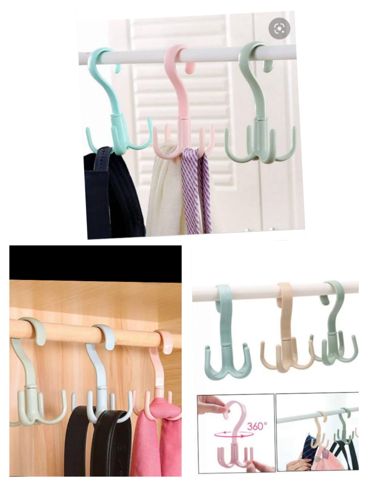 1/4Pcs Rotatable Hook Wardrobe Bag Rack Organizer Holder for Closet Scarf Belt
