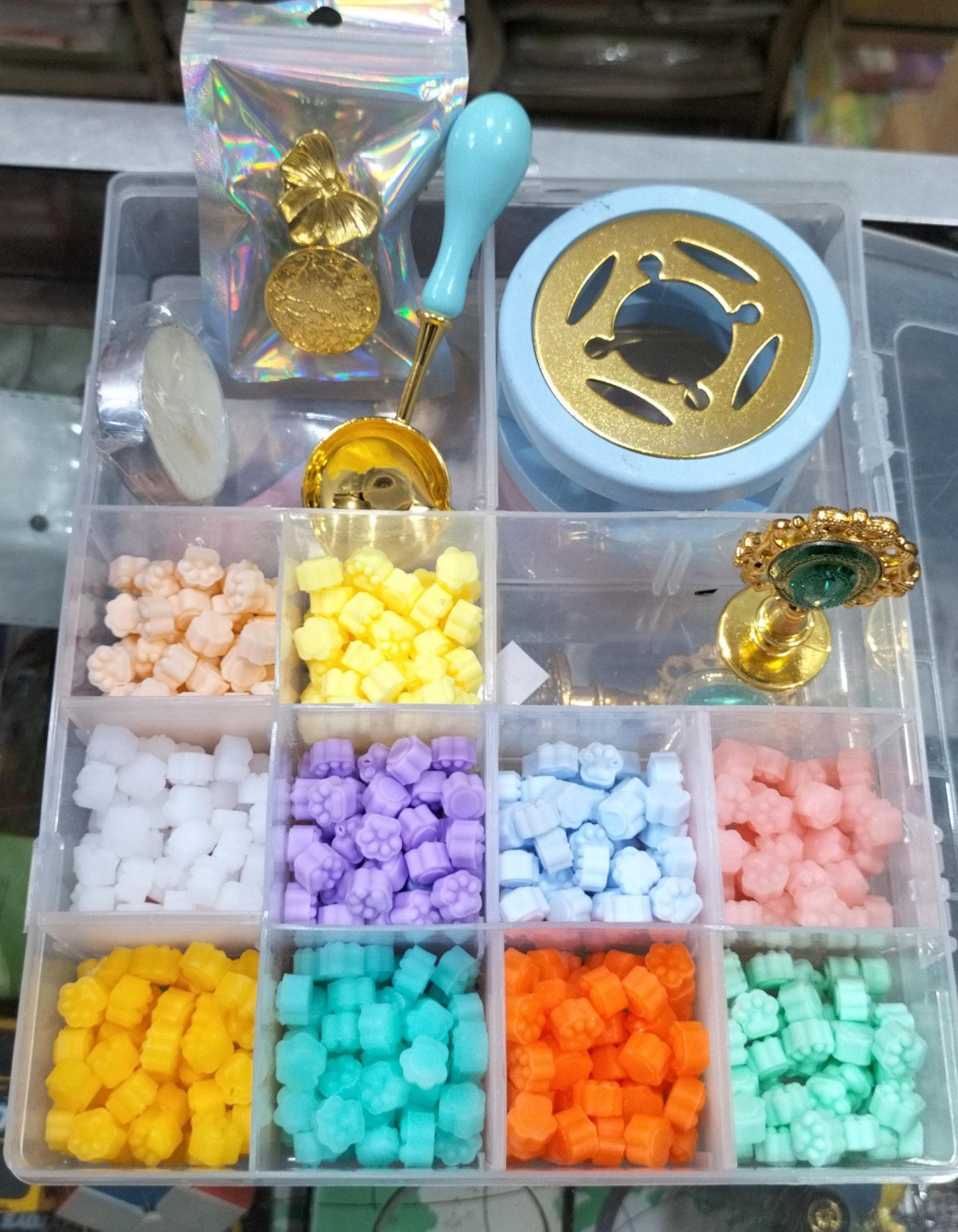 Wax Set With 3 Different Brass Stamps With Holder - Spoon -