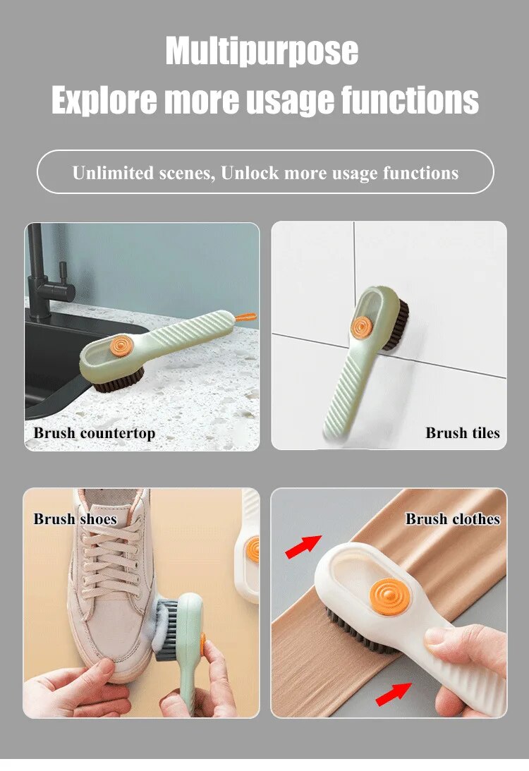 Multi-purpose Shoe Brush Soft Bristle Automatic Liquid Long Handle Cleaning Brush Clothes