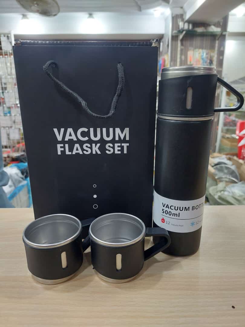 STAINLESS STEEL VACUUM FLASK SET, 500ML WITH 2CUPS (random color)