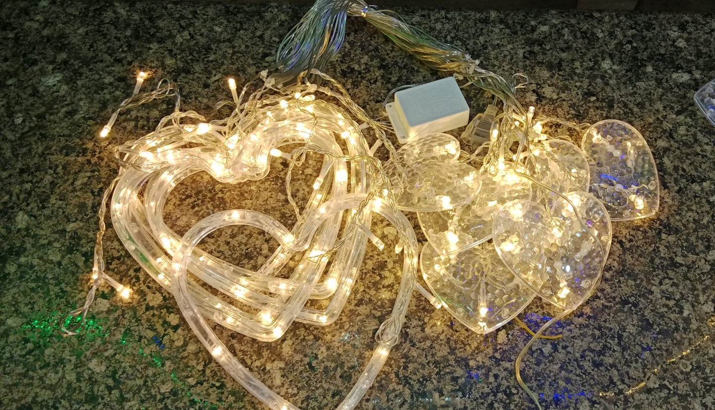 Multi Color Heart Curtain \ Warm Color Heart Curtain 6+6 String LED