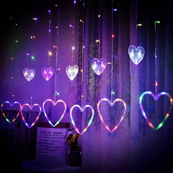 Multi Color Heart Curtain \ Warm Color Heart Curtain 6+6 String LED