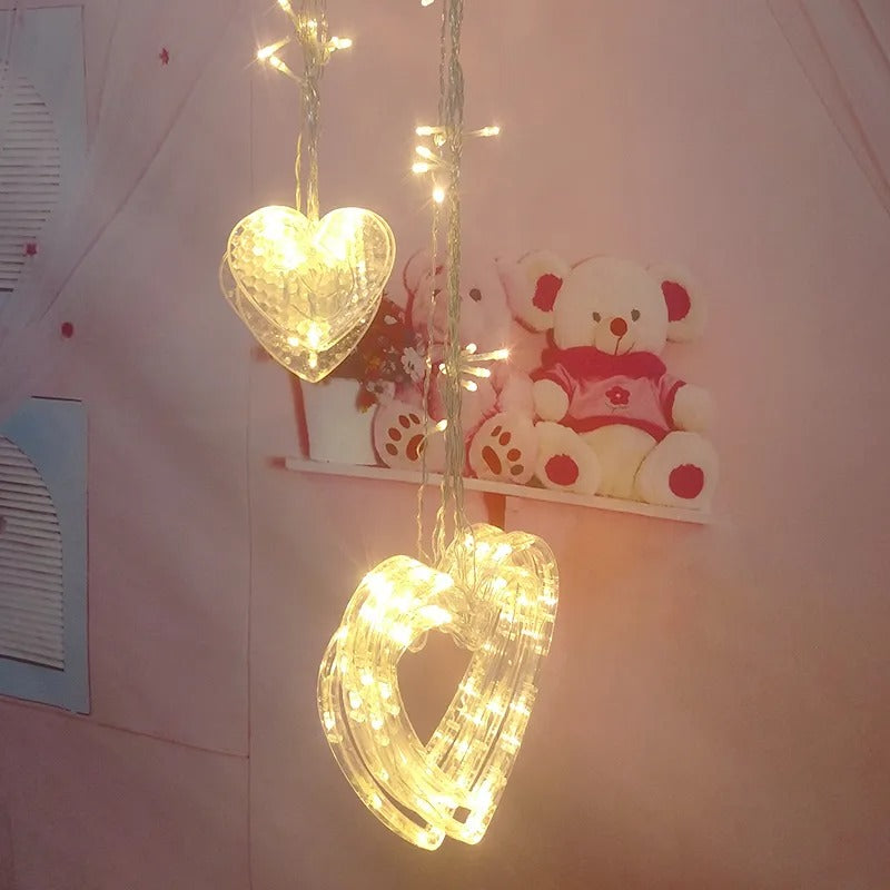 Multi Color Heart Curtain \ Warm Color Heart Curtain 6+6 String LED