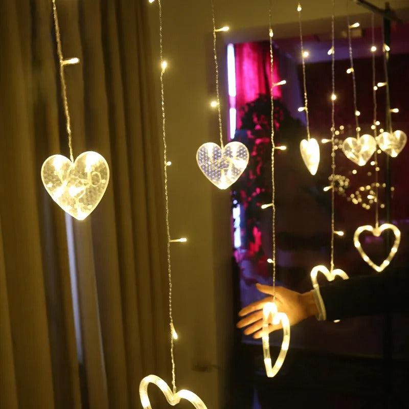 Multi Color Heart Curtain \ Warm Color Heart Curtain 6+6 String LED