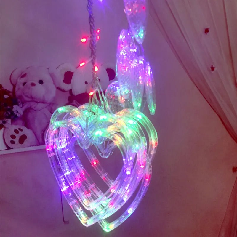 Multi Color Heart Curtain \ Warm Color Heart Curtain 6+6 String LED