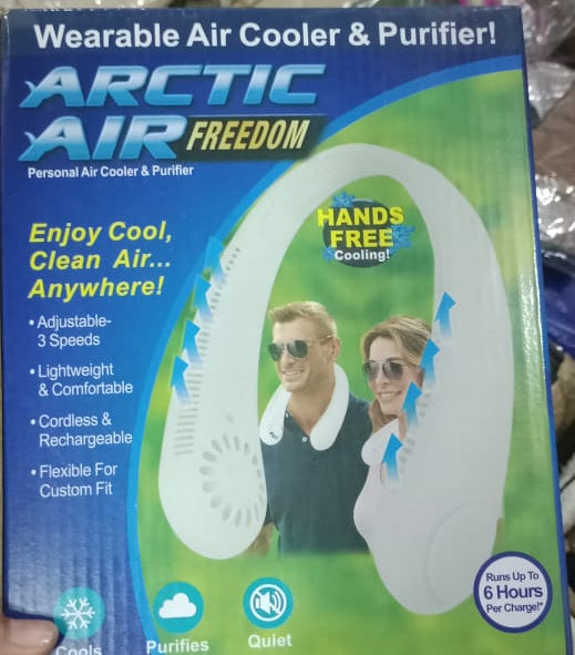 Portable Neck fan air Cooler & Purifier... Adjustable 3 speed and Rechargeable