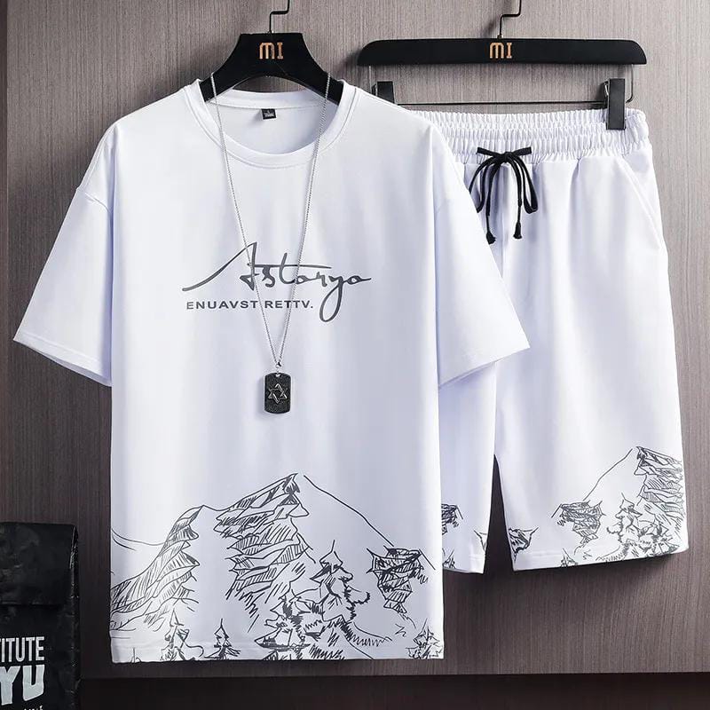 Summer white Astarya Tracksuit ( Tshirt + short) Fabric Polister