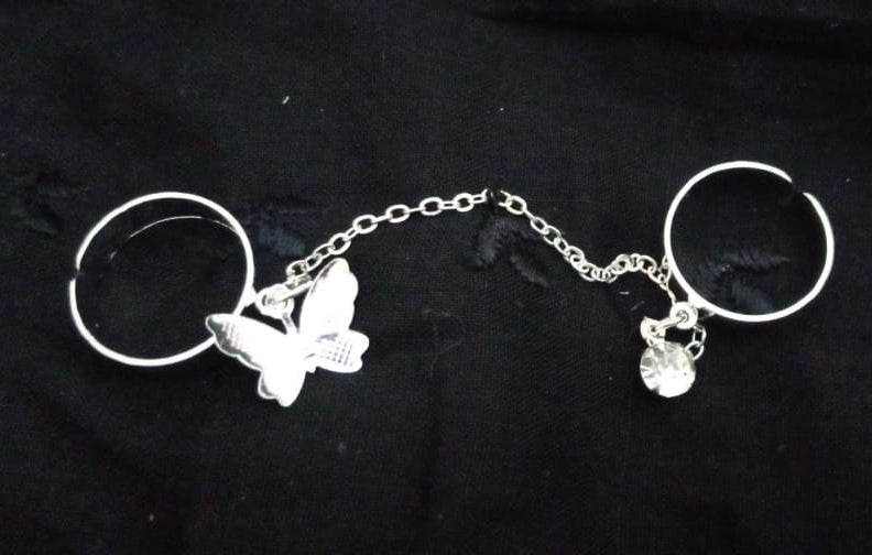 2 Finger Silver Butterfly rings | Trendy Butterfly pair rings set |