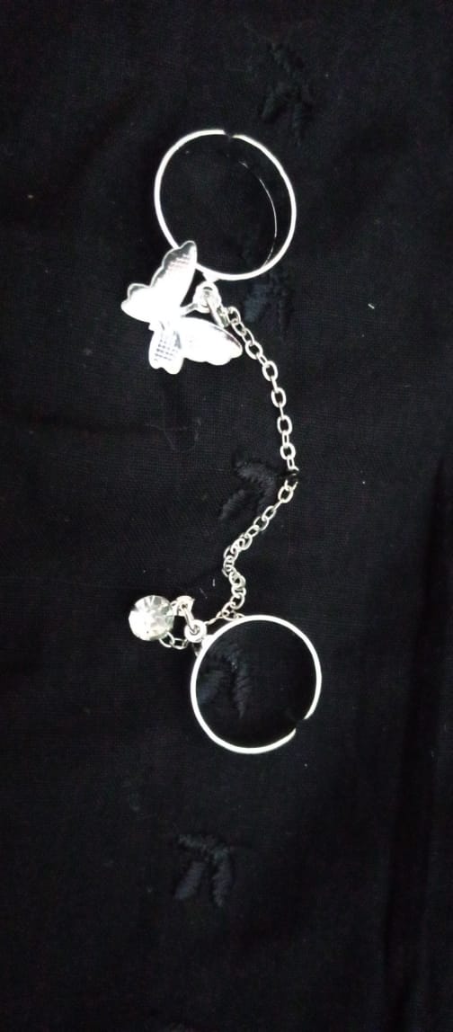 2 Finger Silver Butterfly rings | Trendy Butterfly pair rings set |