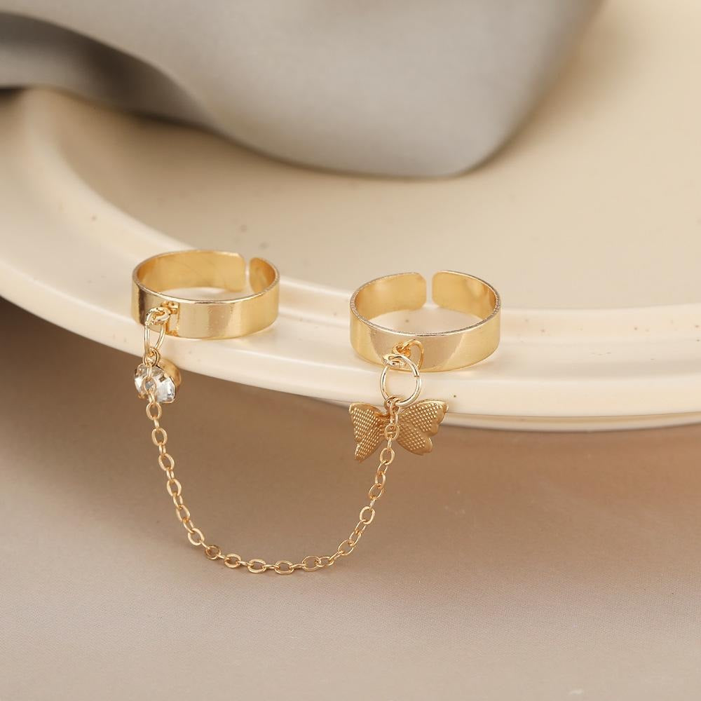 2 Finger Gold Butterfly rings | Trendy Butterfly pair rings set |