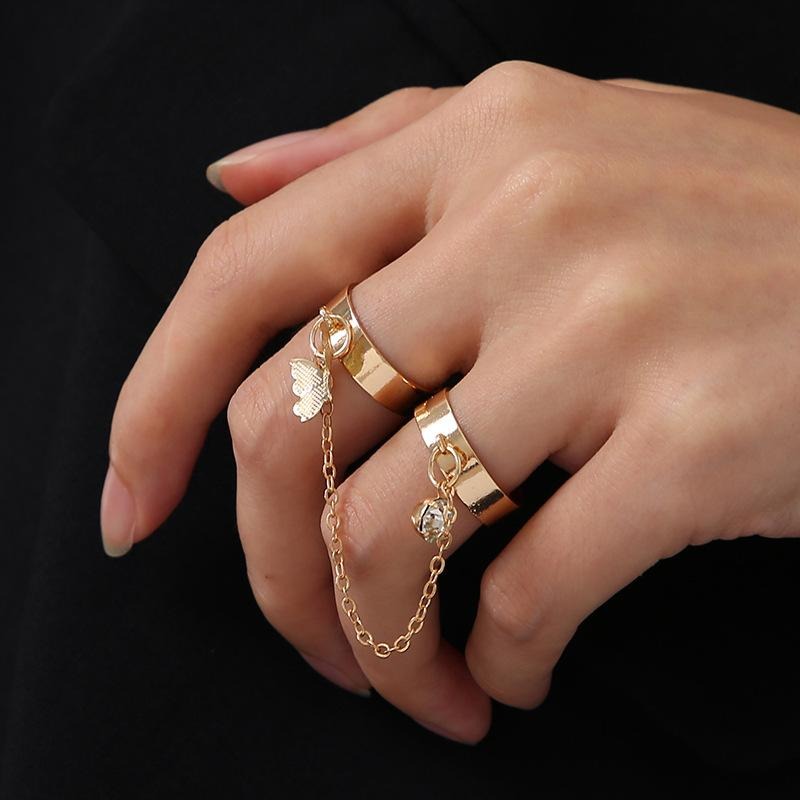 2 Finger Gold Butterfly rings | Trendy Butterfly pair rings set |