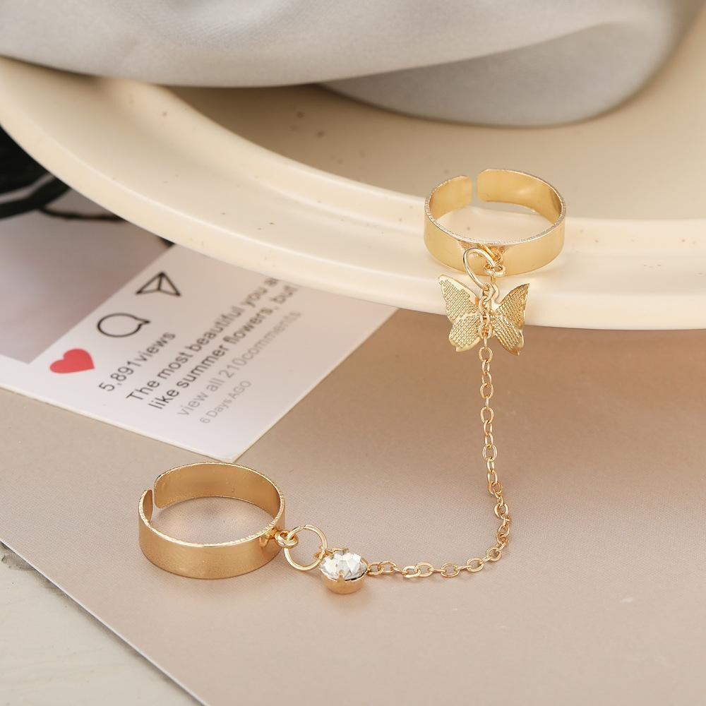 2 Finger Gold Butterfly rings | Trendy Butterfly pair rings set |