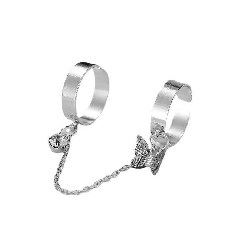2 Finger Silver Butterfly rings | Trendy Butterfly pair rings set |