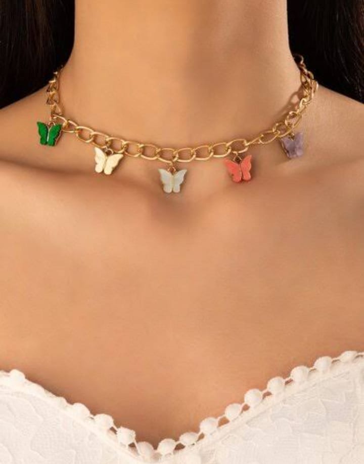 Elegant Multi Color Butterfly Chain Material Alloy /Beautiful Chain Necklace with Butterfly