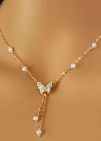 Gold Butterfly Pearl Choker Necklace for Women Girls Butterfly Pendent Necklace Pearl