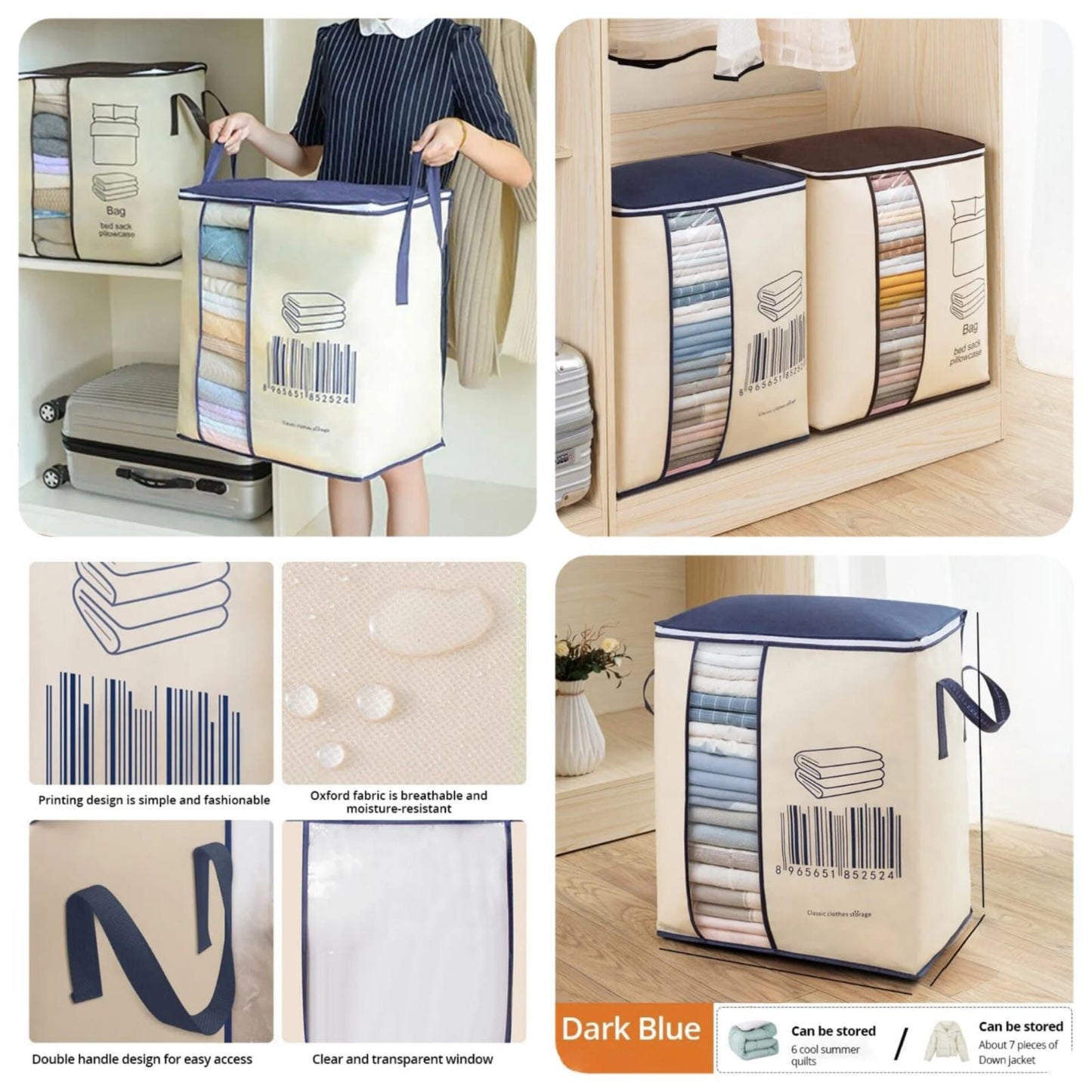 Large Non-woven Portable Clothes Storage Bag Clothing Organizer - 120 gsm (Random