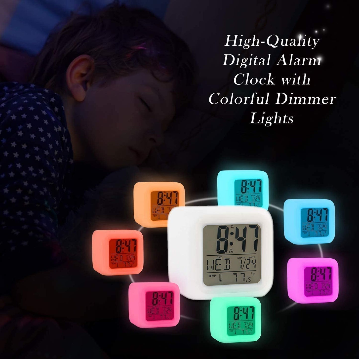 Creative Alarm Clock Sublimation LED Digital Clock 7 Color Changing Light Night