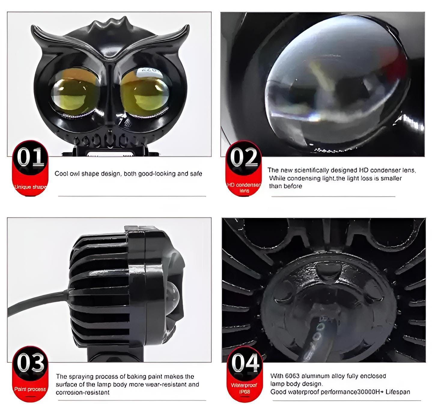 OWL Shape Fog Yellow-White & Flash light Low & High Beam Owl