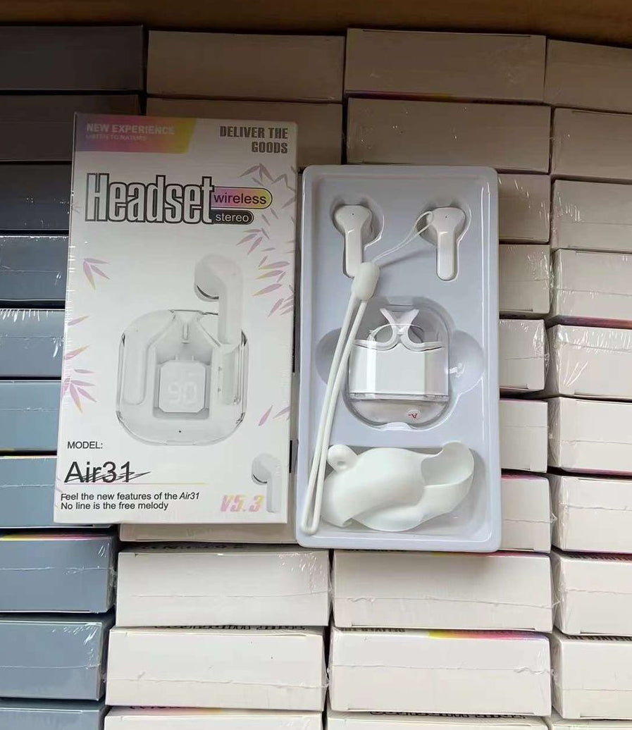 Air31 Earbuds Wireless Crystal Transparent body - with silicone pouch ( random