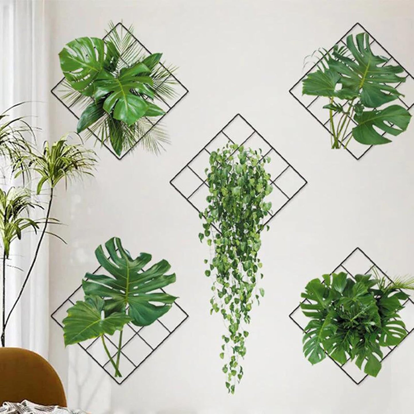 3D Green Plant Wall Sticker, 3D Effect Tropical Vivid Green Plants Wall