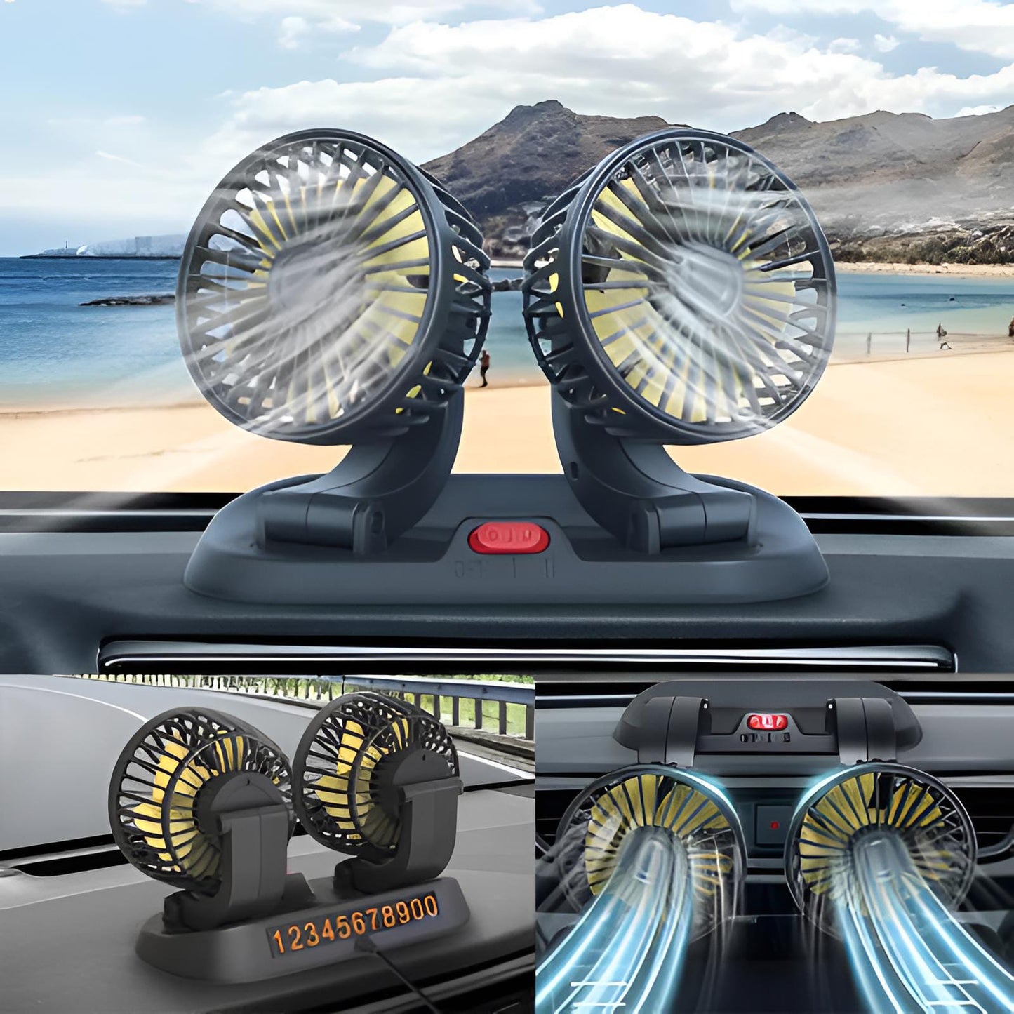 12v Car Dashboard cooling fan, dual head fan 360 degree rotation Fan