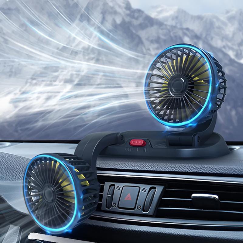 12v Car Dashboard cooling fan, dual head fan 360 degree rotation Fan
