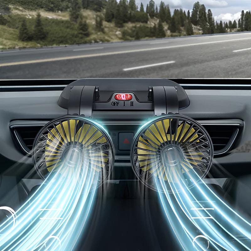 12v Car Dashboard cooling fan, dual head fan 360 degree rotation Fan