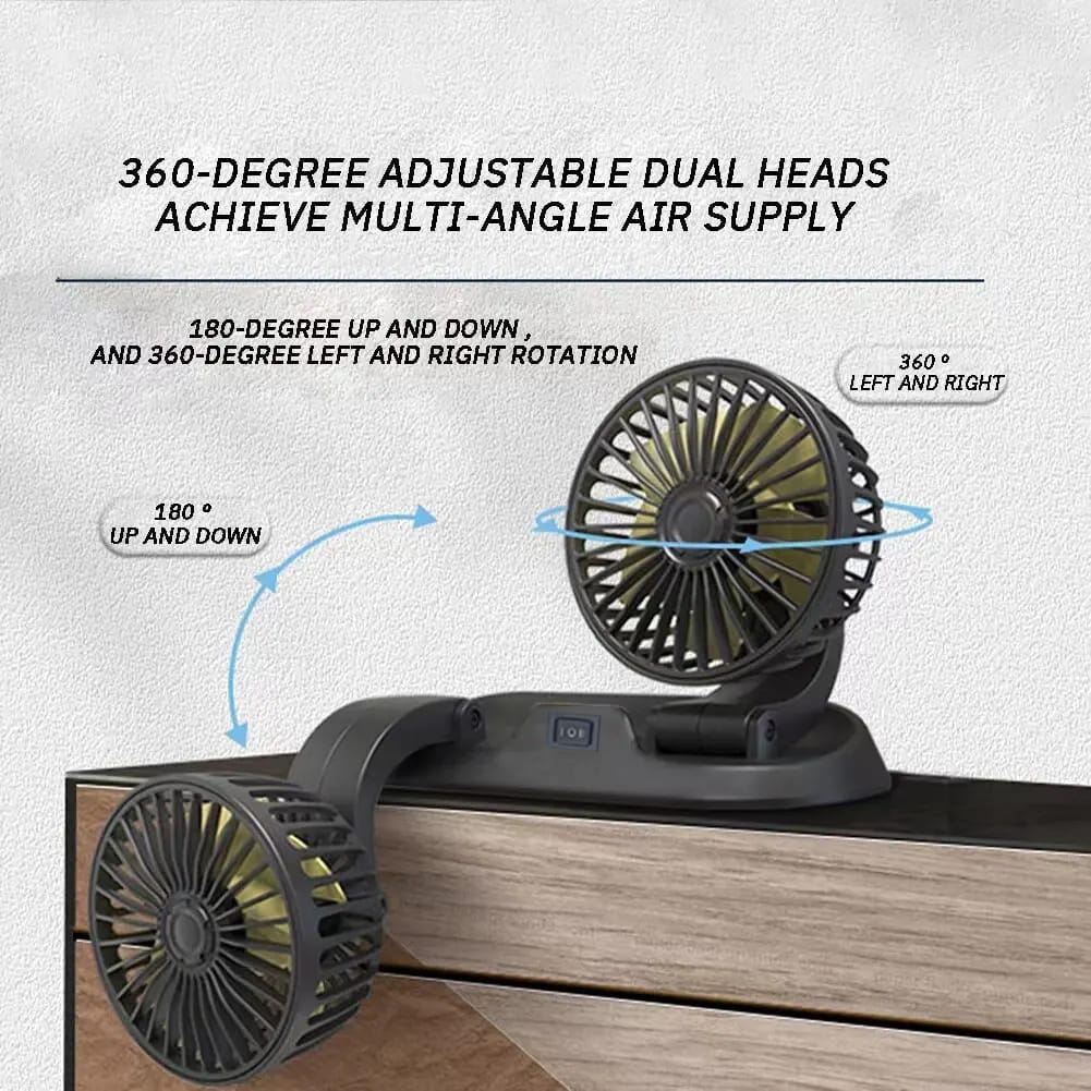 12v Car Dashboard cooling fan, dual head fan 360 degree rotation Fan