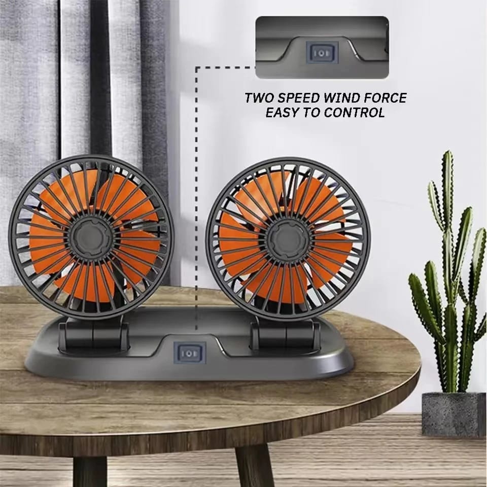12v Car Dashboard cooling fan, dual head fan 360 degree rotation Fan