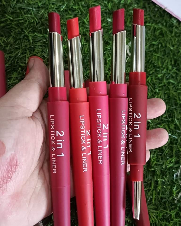 2-in-1 Lipstick & Lip Liner Pack 6 Vibrant Colors, Waterproof &
