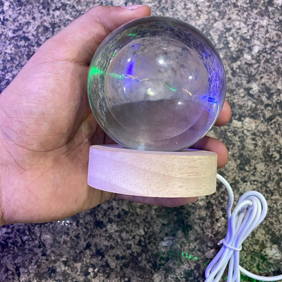 (10 / 60 mm) 3d Crystal Ball Night Light With Wooden