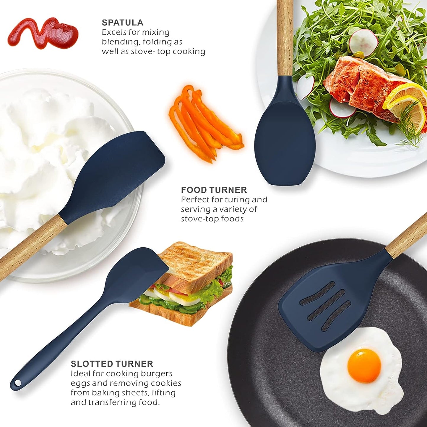 12 Pcs Silicone Cooking Utensils Kitchen Utensil Set | Heat Resistant Kitchen