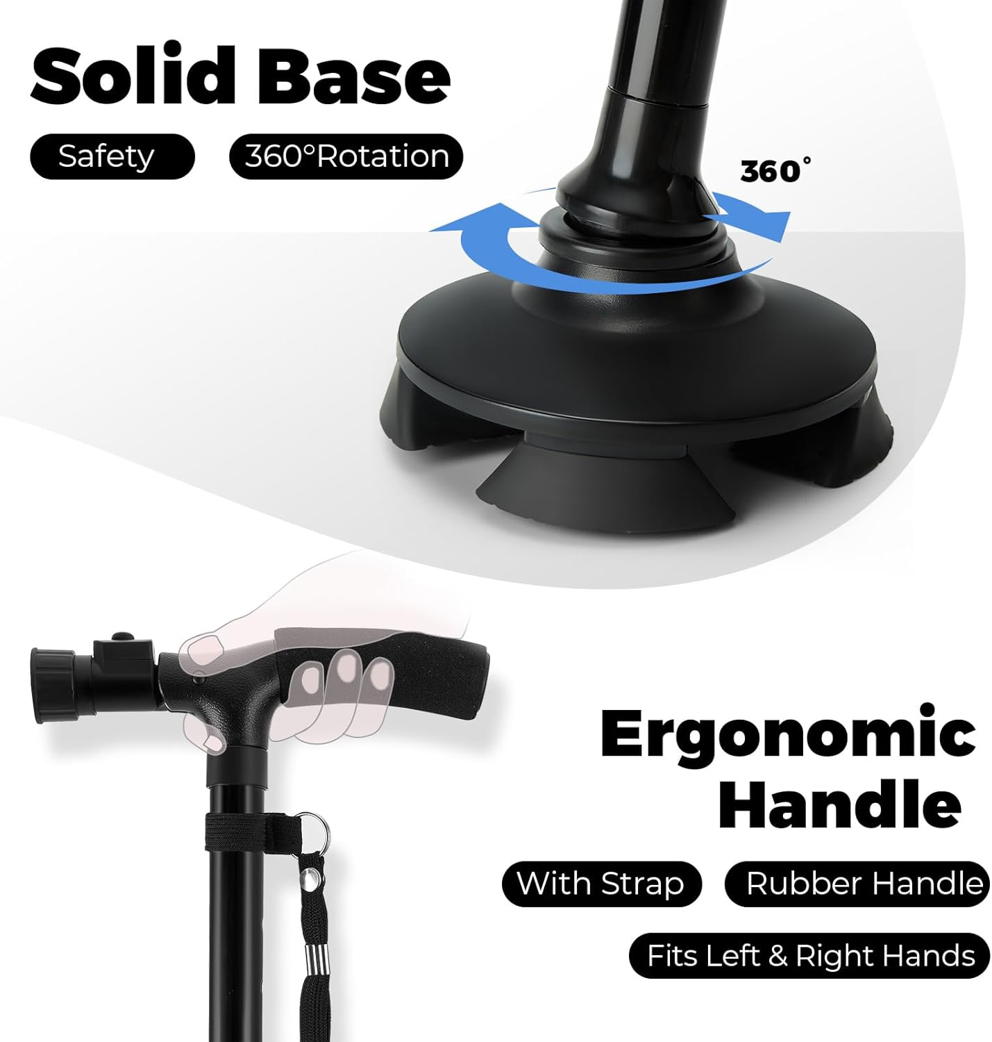 Portable Folding Walking Stick with Led Light & Aluminium Handle For Adults