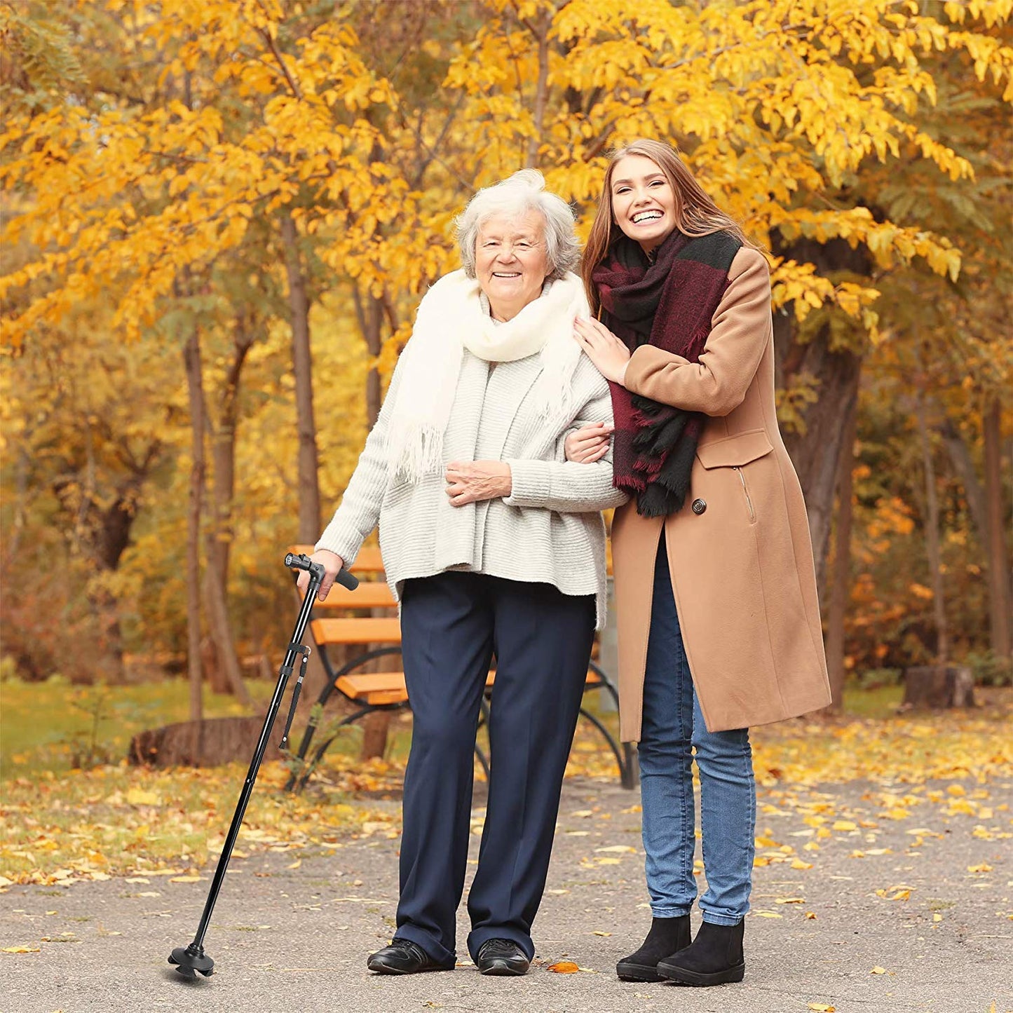 Portable Folding Walking Stick with Led Light & Aluminium Handle For Adults