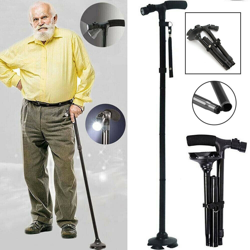 Portable Folding Walking Stick with Led Light & Aluminium Handle For Adults