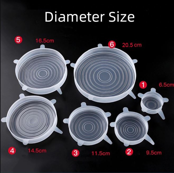 6Pcs Kitchen Reusable Silicone Seal Lid, Universal Silicone Stretch Lids for Food