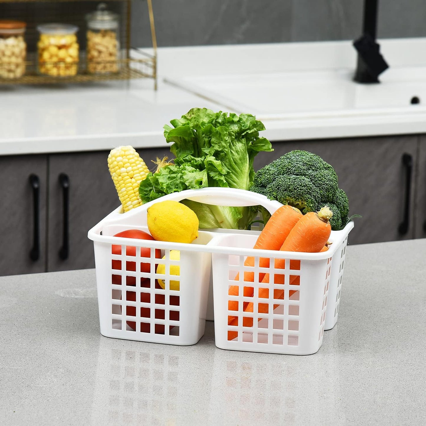 Plastic Bathroom Basket Kitchen Sink Basket Shower Caddy Basket with Compartments,(random color