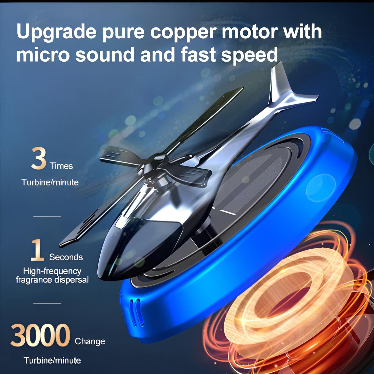 Solar Powered Rotating Helicopter Car Aromatherapy Air Freshener Alloy ABS Wood Fragrance