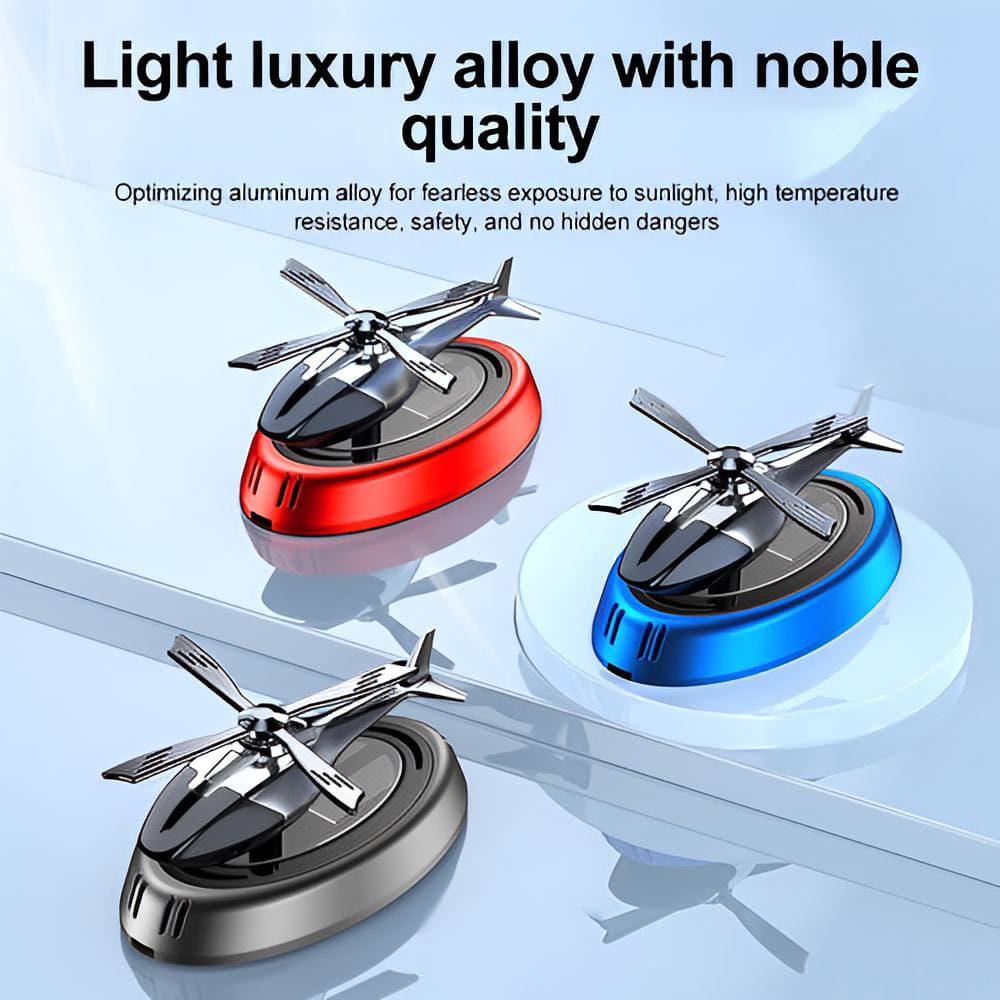 Solar Powered Rotating Helicopter Car Aromatherapy Air Freshener Alloy ABS Wood Fragrance