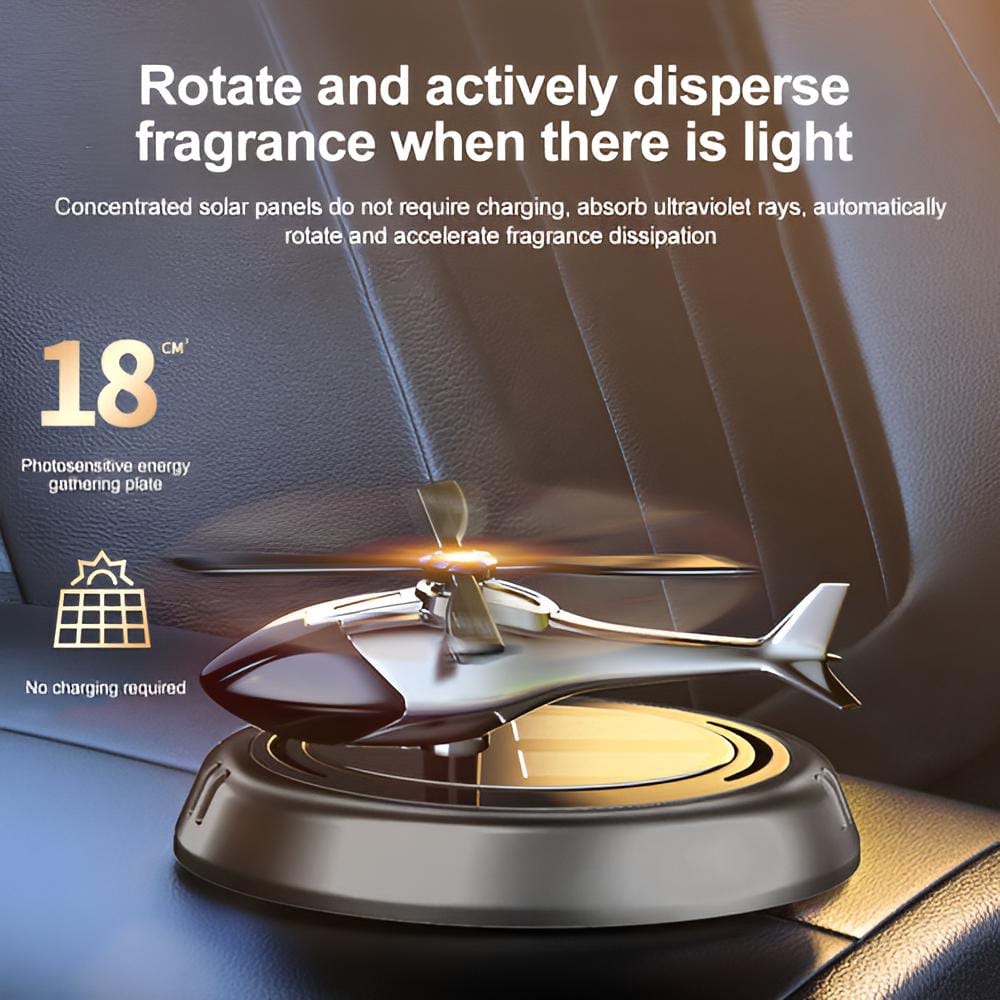 Solar Powered Rotating Helicopter Car Aromatherapy Air Freshener Alloy ABS Wood Fragrance