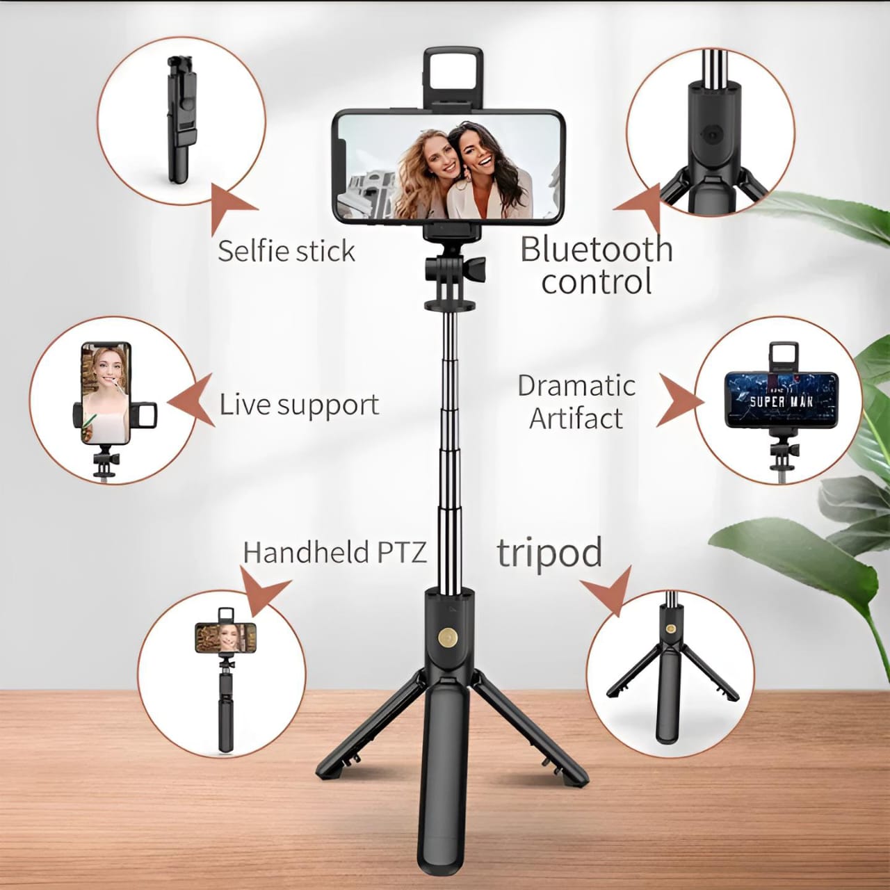 R1S Selfie Stick with Tripod | Bluetooth Foldable Selfie Rod with Remote