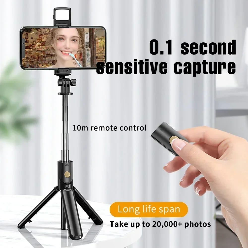 R1S Selfie Stick with Tripod | Bluetooth Foldable Selfie Rod with Remote