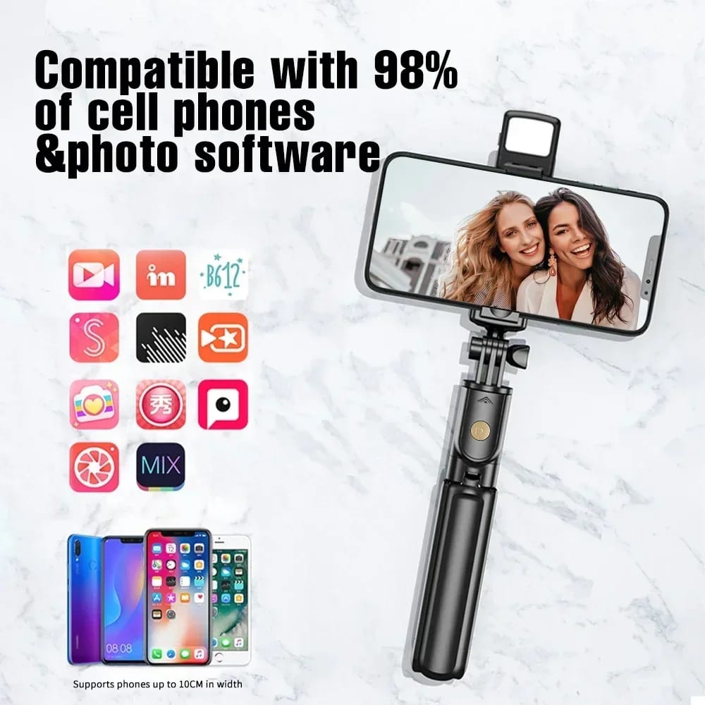 R1S Selfie Stick with Tripod | Bluetooth Foldable Selfie Rod with Remote